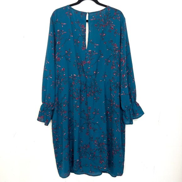 Charming Charlie Midi Dress Teal Blue Purple Floral Frill Long Sleeve 3X - Picture 4 of 4